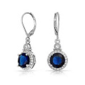 Blue Round CZ 925 Silver Dangle Earring Jewellery